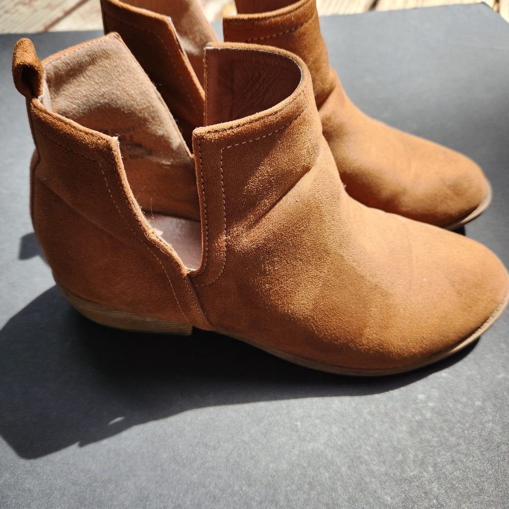 Brown Suede Ankle Booties With Cutout Detail